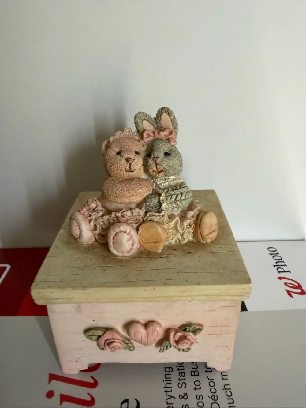 Vintage 1996 trinket Bunny and‎ Bear Jewelry Box Decorative Keepsake balletcore